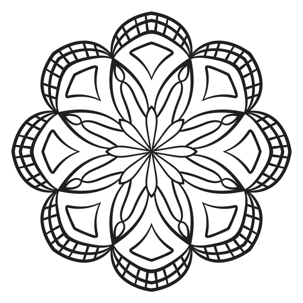 svart kontur blomma mandala. doodle runt dekorativt element för målarbok isolerad på vit bakgrund. blommig geometrisk cirkel. vektor