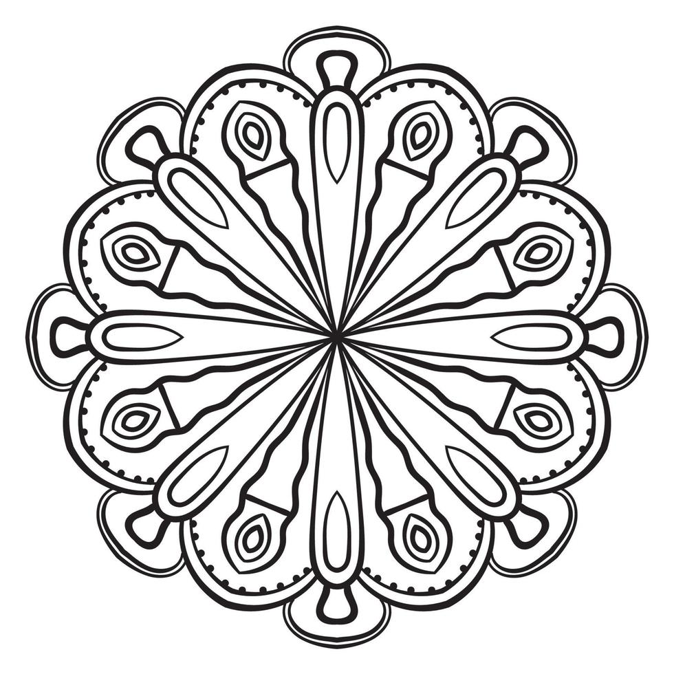 svart kontur blomma mandala. doodle runt dekorativt element för målarbok isolerad på vit bakgrund. blommig geometrisk cirkel. vektor