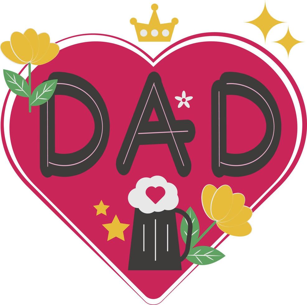 Lycklig fars dag kort hjärta platt ikon vektor symbol klistermärke illustration design