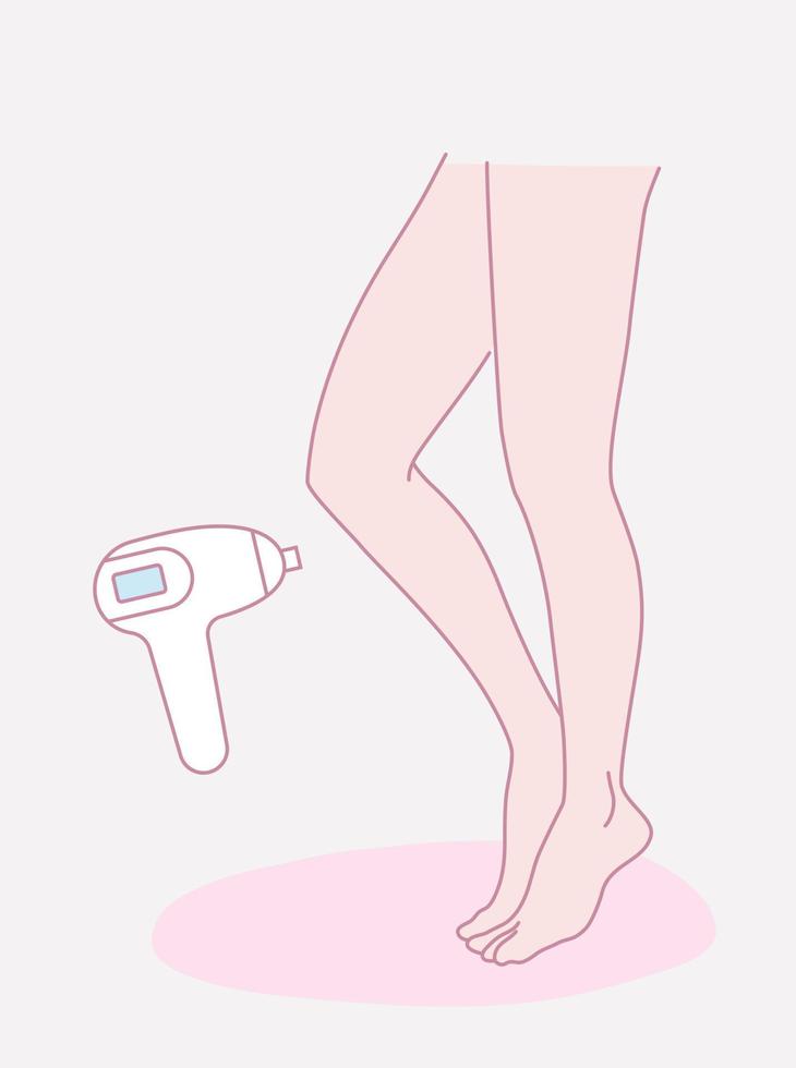 skön kvinna slät ben. laser och vax epilering. hår avlägsnande. skönhet kropp vård begrepp. vektor design illustration.