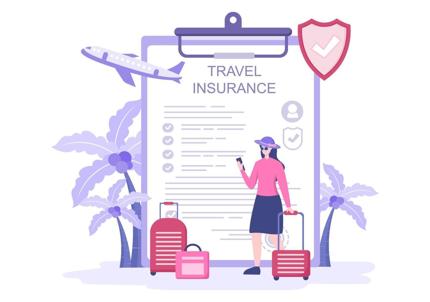 Reise- und Reiseversicherungskonzept für Unfälle, Schutz der Gesundheit, Notfallrisiken im Urlaub. Vektorillustration vektor
