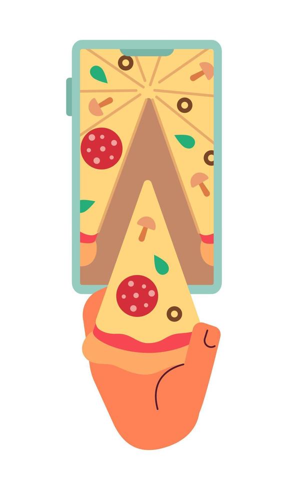 Bestellung Pizza Lieferung online eben Konzept Vektor Stelle Illustration. editierbar 2d Karikatur zuerst Aussicht Hand auf Weiß zum Netz ui Design. schnell Essen kreativ Held Bild zum Webseite Landungen, Handy, Mobiltelefon Überschriften