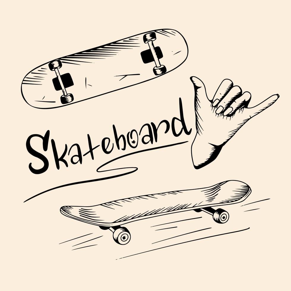 Satz von Vektorillustrationen des Skateboards. vektor