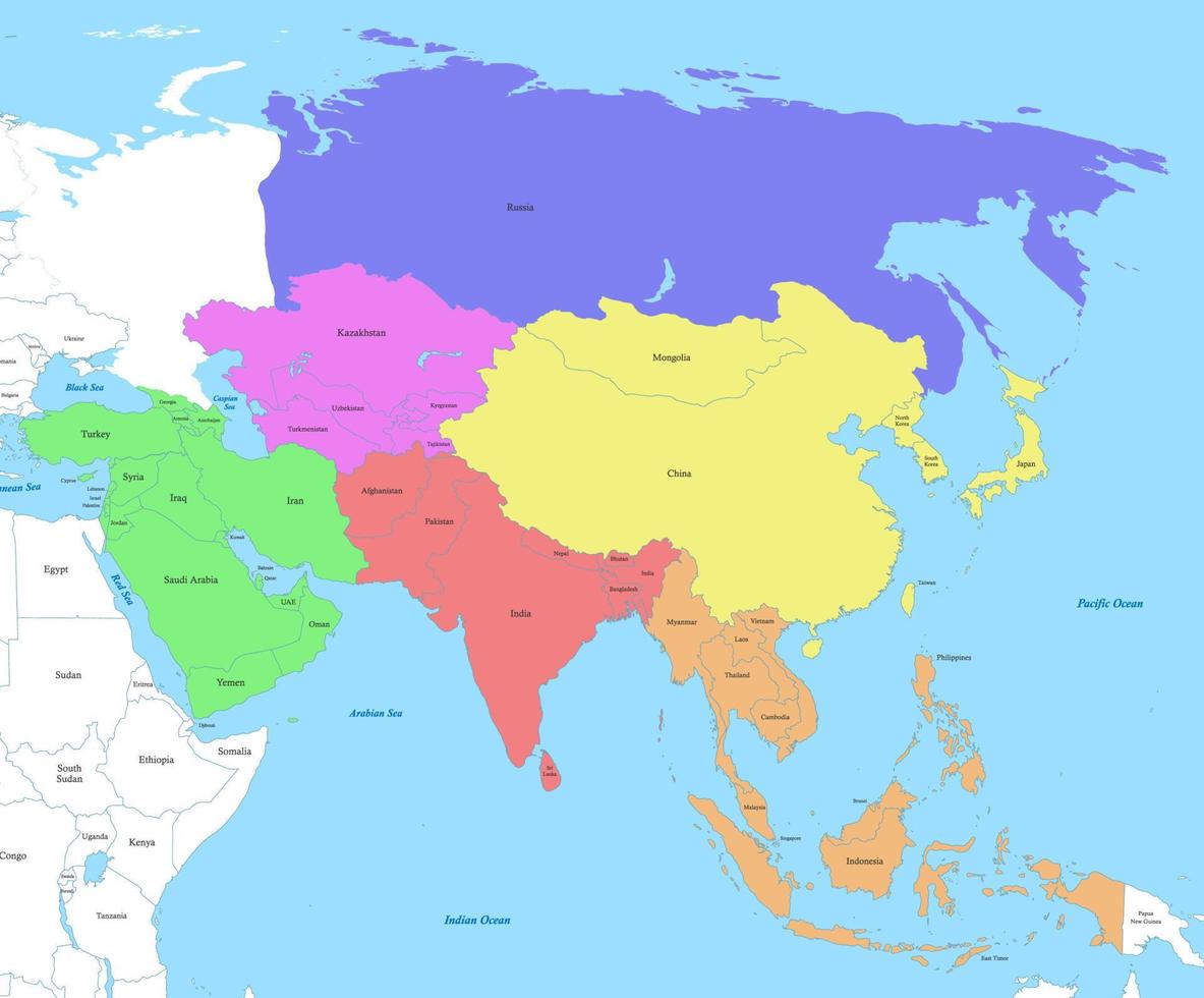 Karte von Asien mit Grenzen von das Zustände. vektor