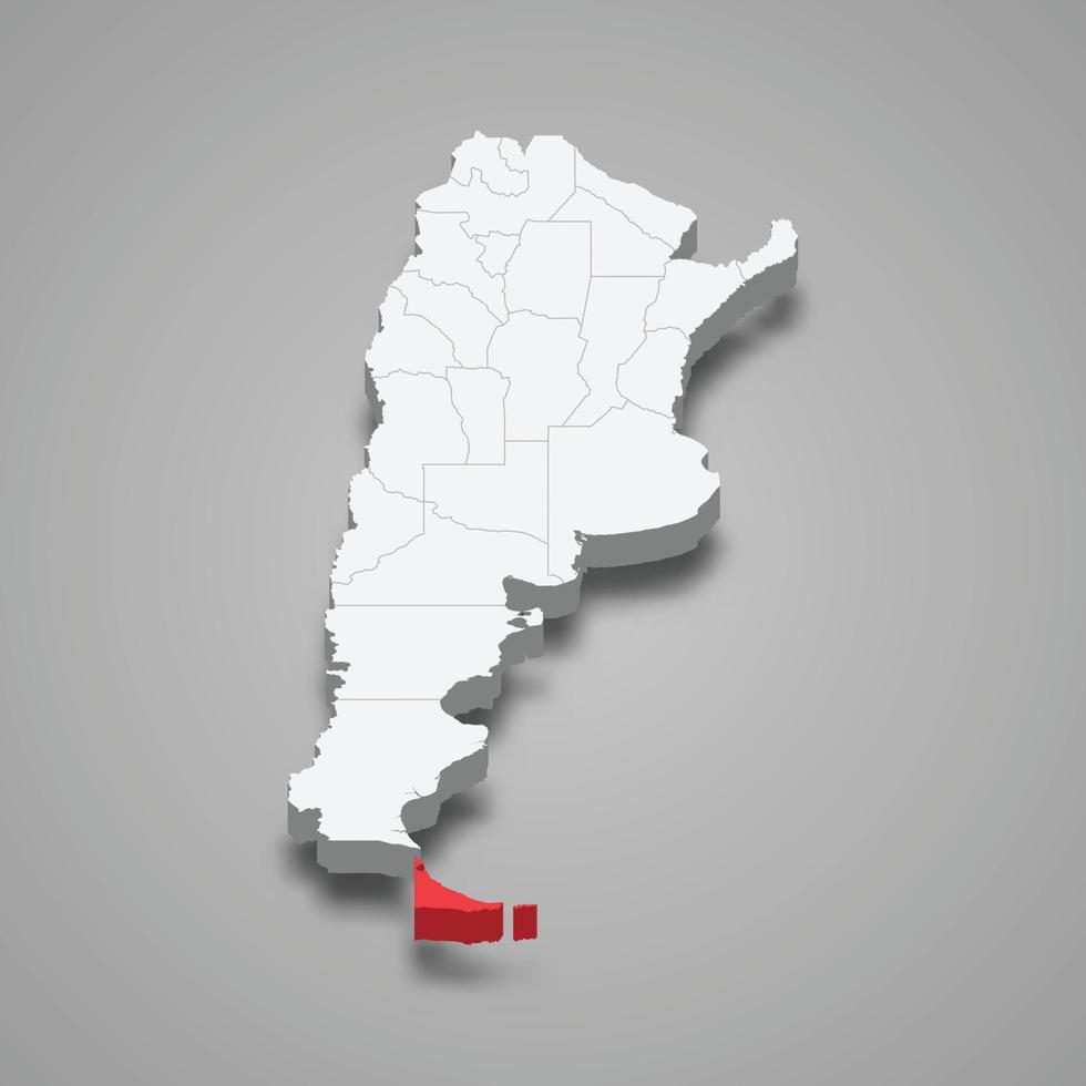 tierra del fuego område plats inom argentina 3d Karta vektor