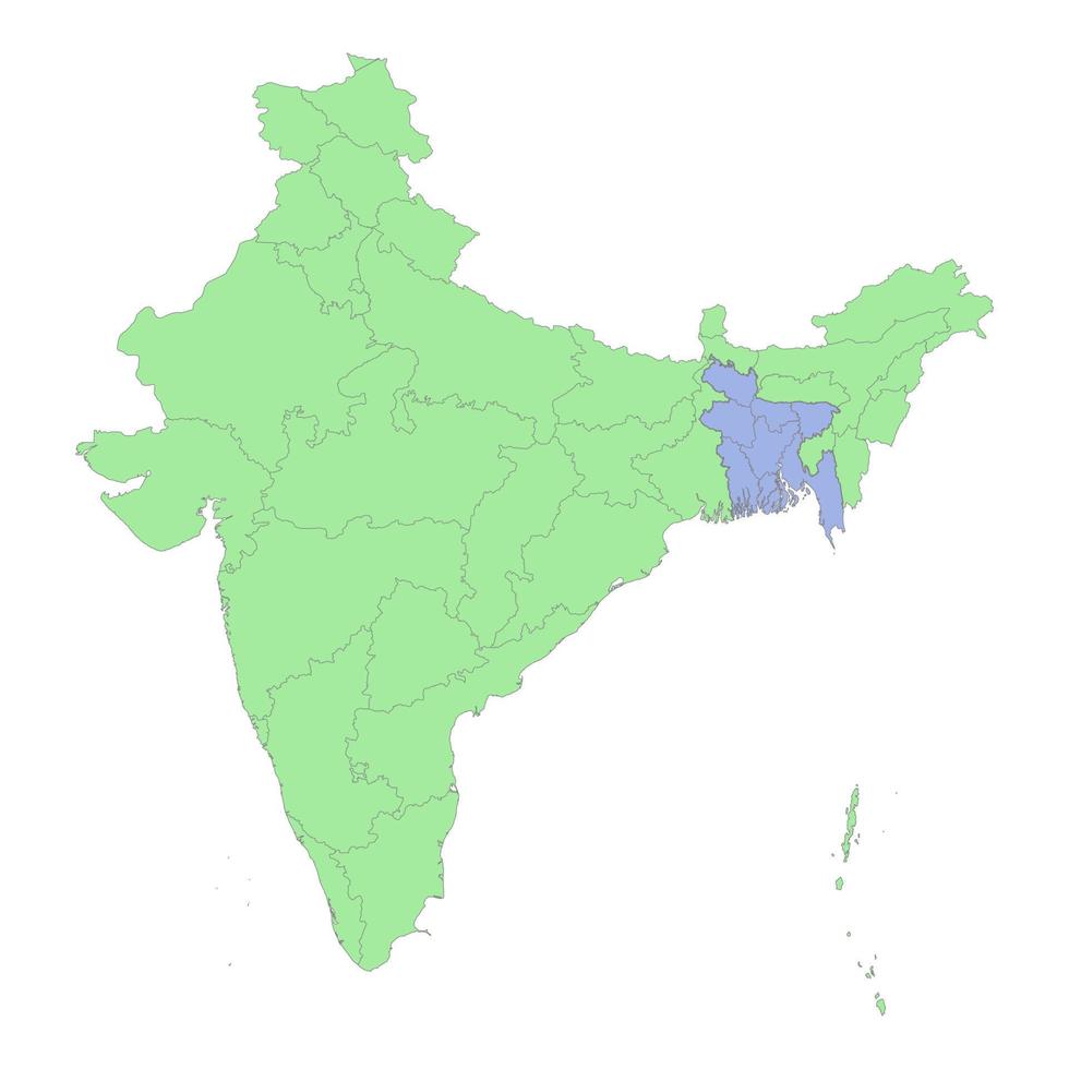 hoch Qualität politisch Karte von Indien und Bangladesch mit Grenzen vektor