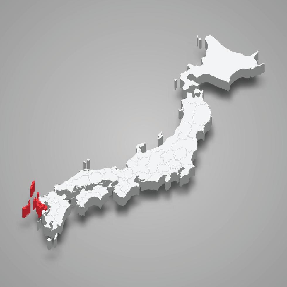 Nagasaki Region Ort innerhalb Japan 3d Karte vektor