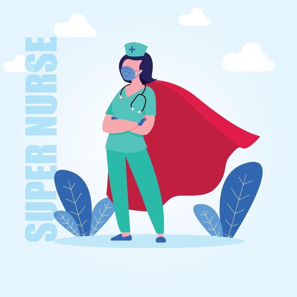 sjuksköterska kvinnlig superhjälte karaktär cape vektor