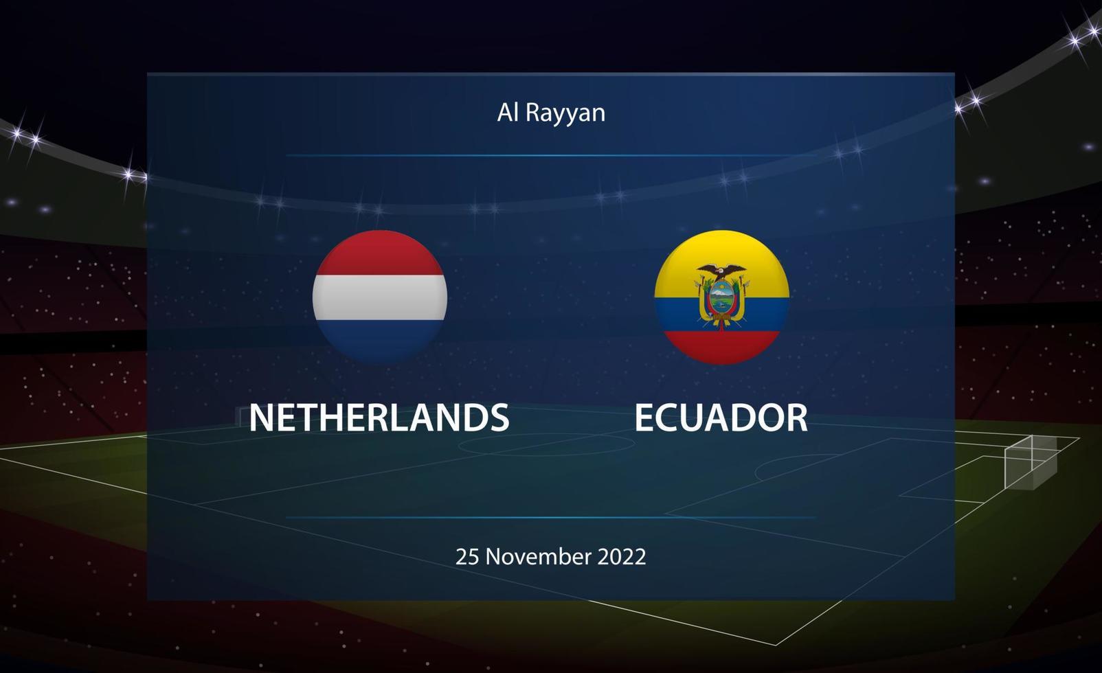 Niederlande vs. Ecuador. Fußball Anzeigetafel Übertragung Grafik vektor