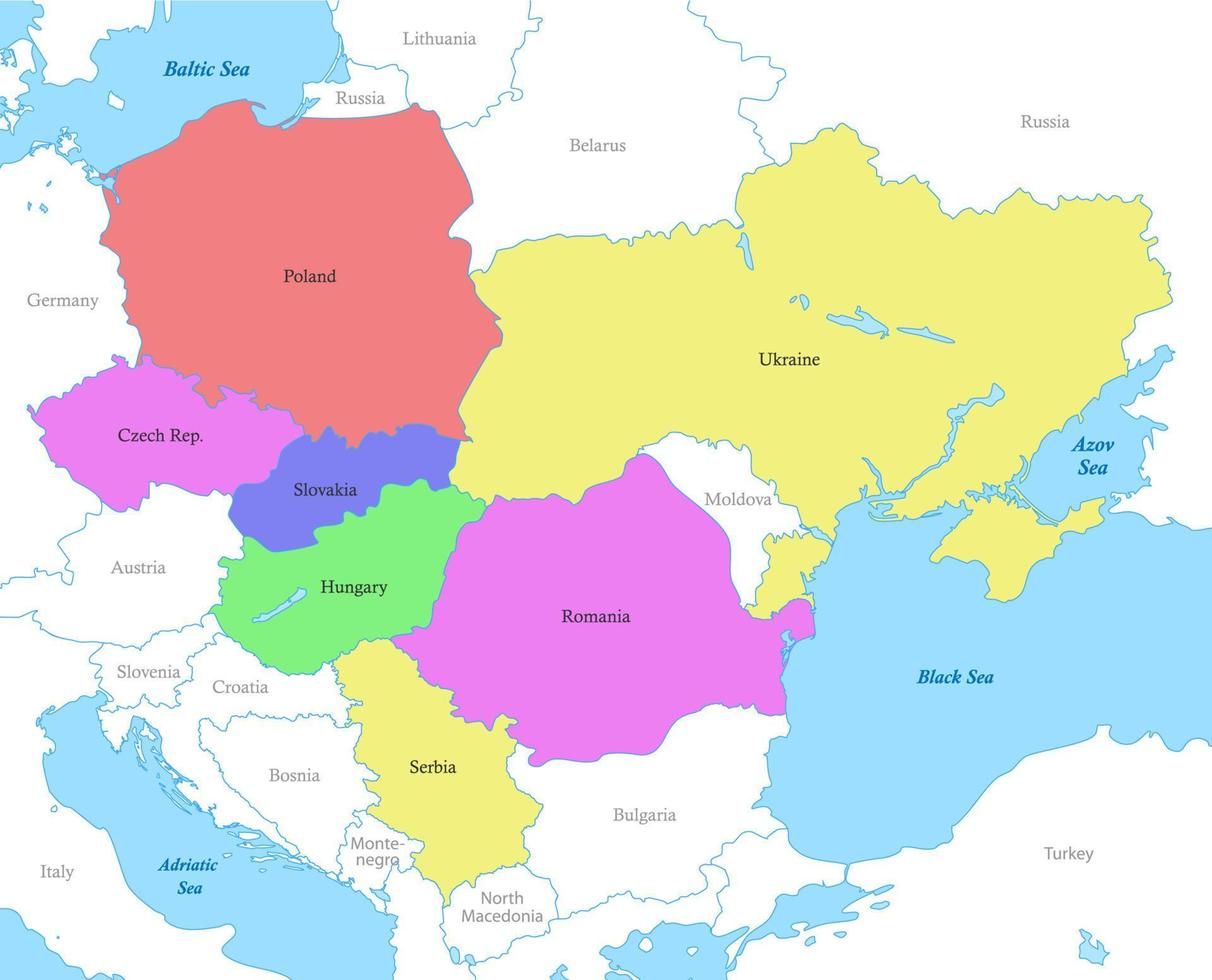 Karta av karpater stater med gränser av de länder. vektor