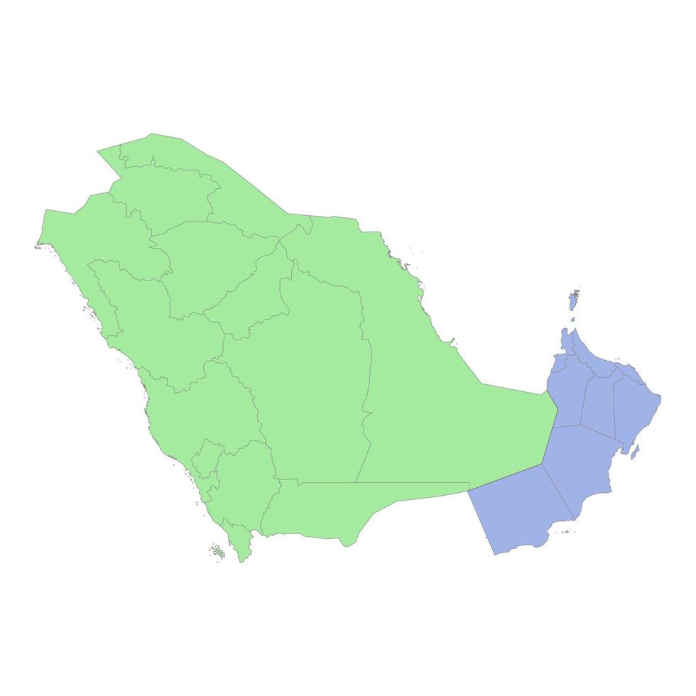 hög kvalitet politisk Karta av saudi arabien och oman med gränser av de regioner eller provinser. vektor