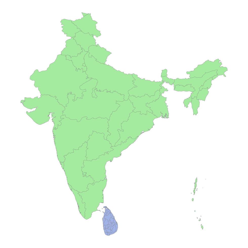 hög kvalitet politisk Karta av Indien och sri lanka med gränser o vektor