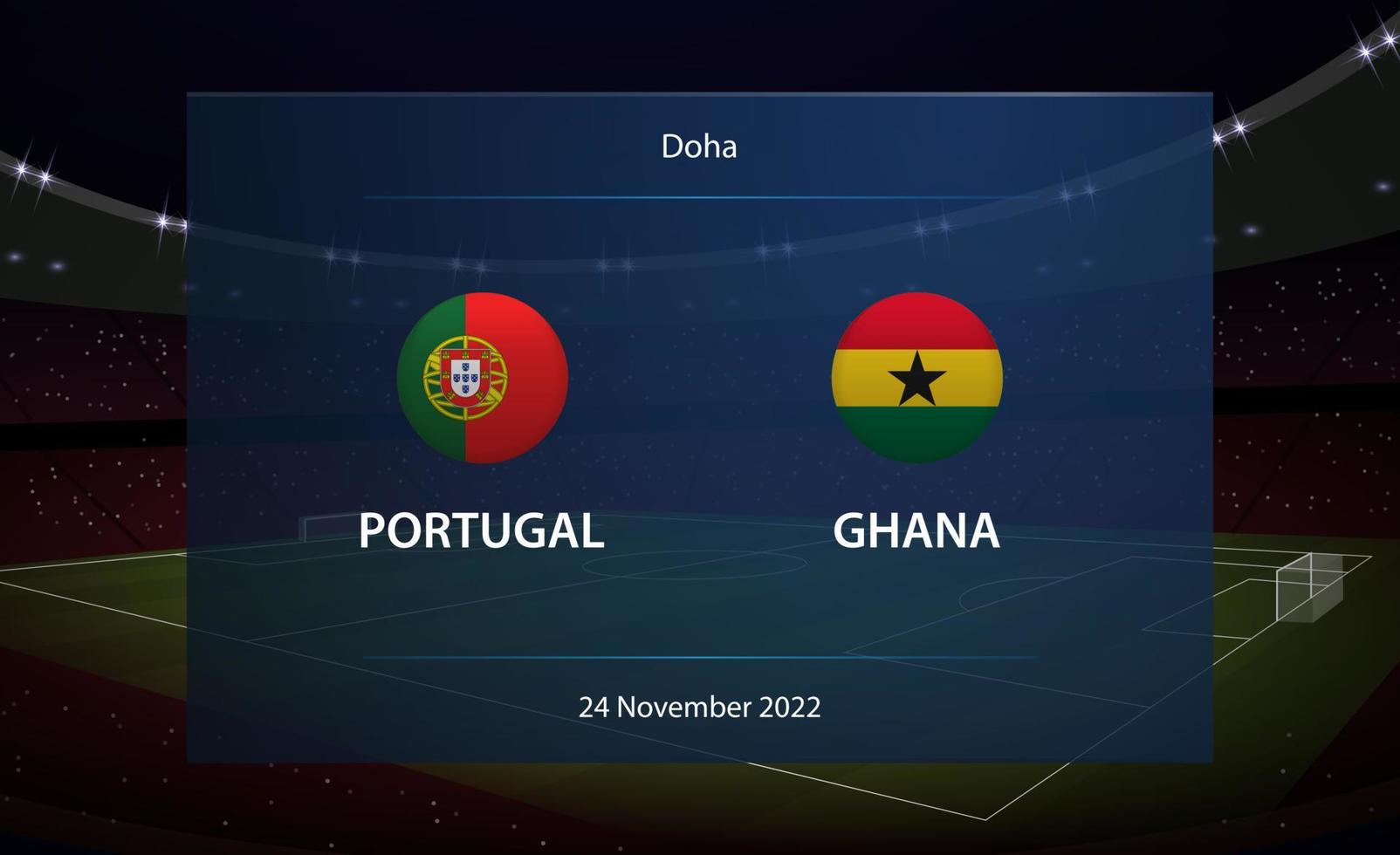 Portugal vs. Ghana. Fußball Anzeigetafel Übertragung Grafik vektor