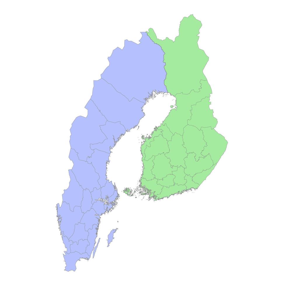 hoch Qualität politisch Karte von Schweden und Finnland mit Grenzen von das Regionen oder Provinzen vektor