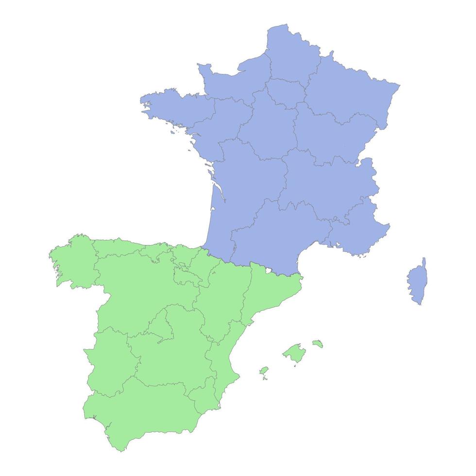 hoch Qualität politisch Karte von Frankreich und Spanien mit Grenzen von das Regionen oder Provinzen vektor