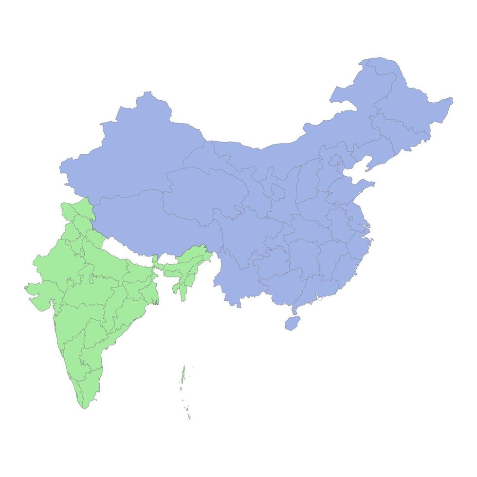hoch Qualität politisch Karte von China und Indien mit Grenzen von th vektor