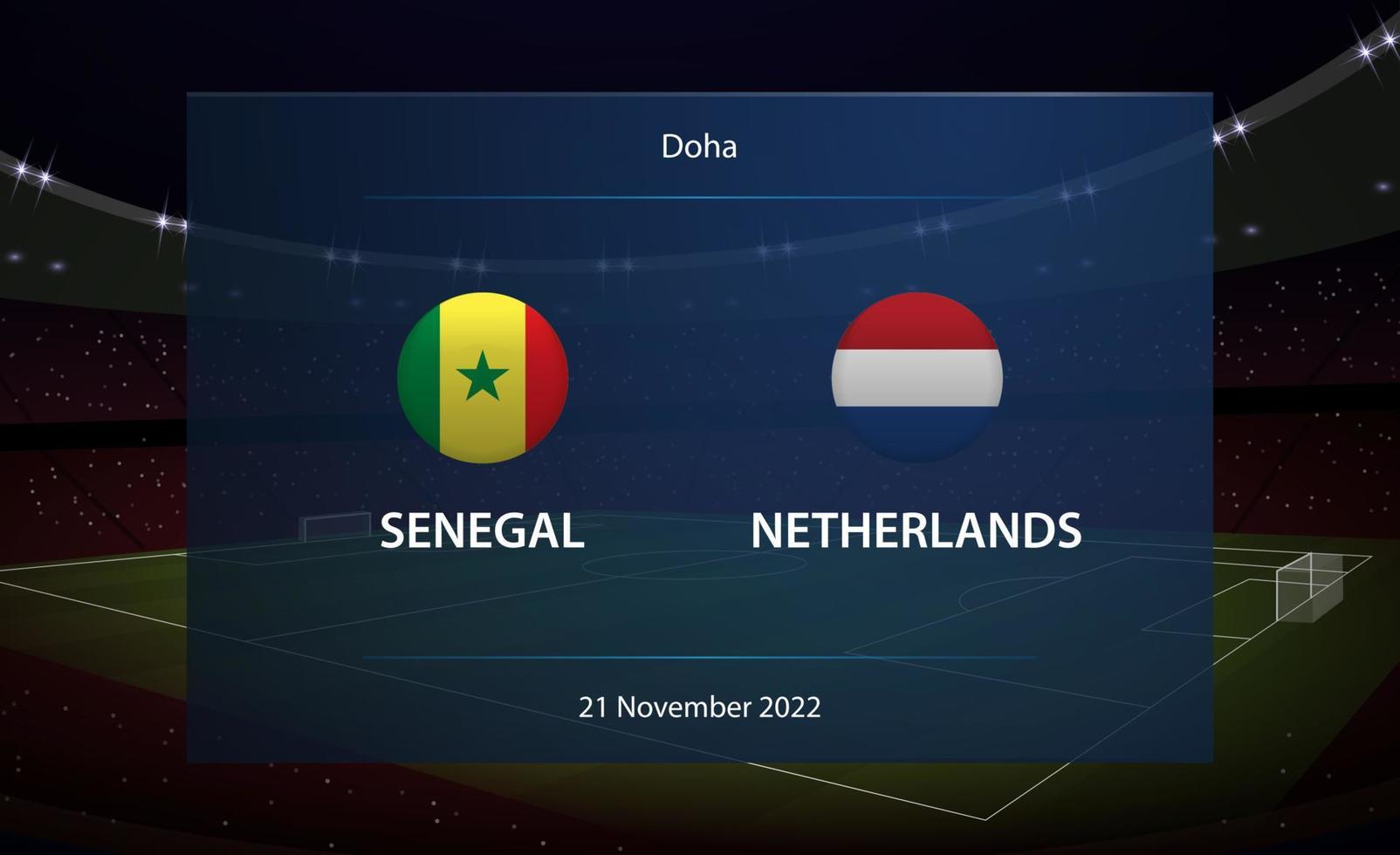 Senegal vs. Niederlande. Fußball Anzeigetafel Übertragung Grafik vektor