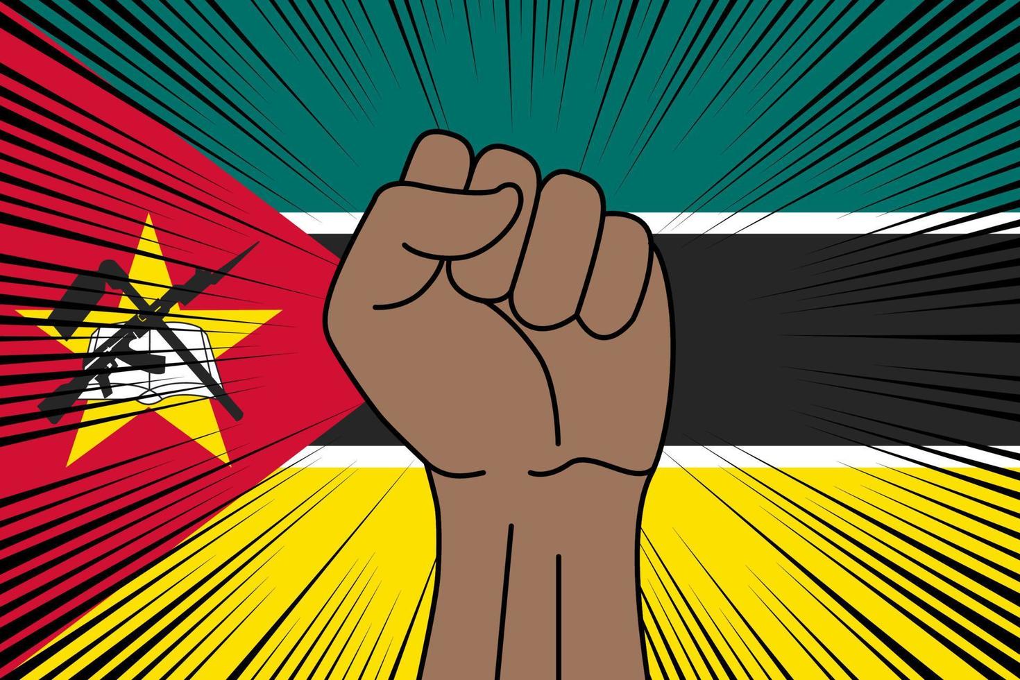 Mensch Faust geballt Symbol auf Flagge von Mozambique vektor