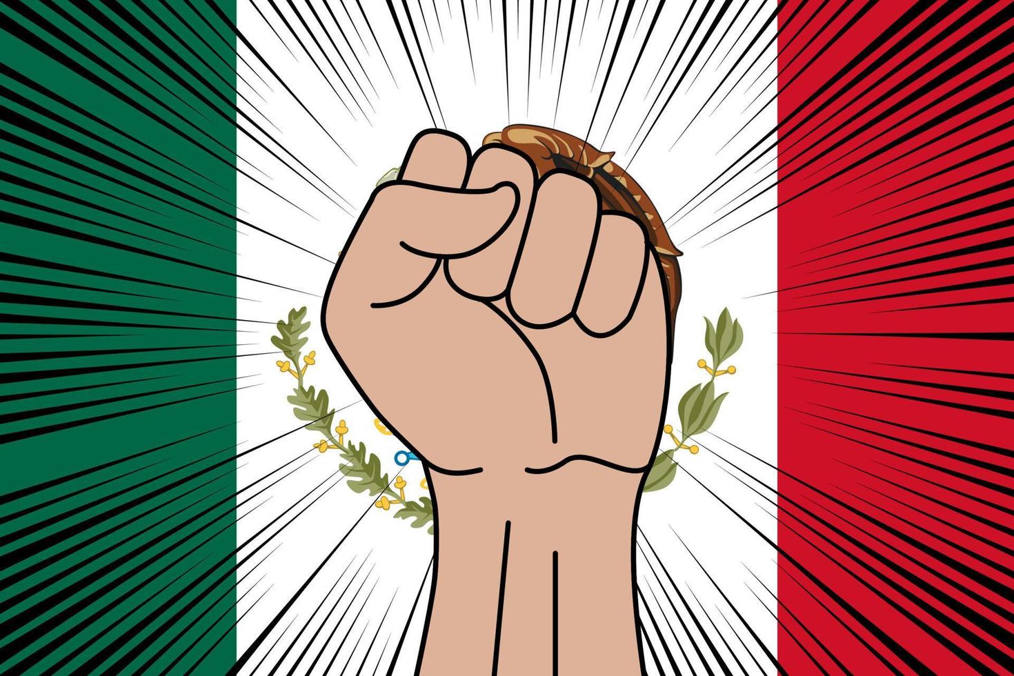 Mensch Faust geballt Symbol auf Flagge von Mexiko vektor