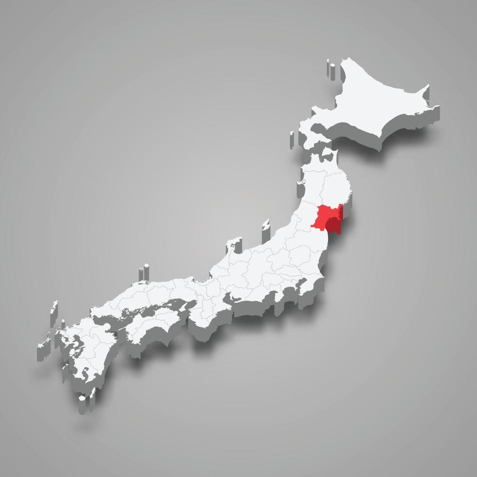 miyagi Region Ort innerhalb Japan 3d Karte vektor