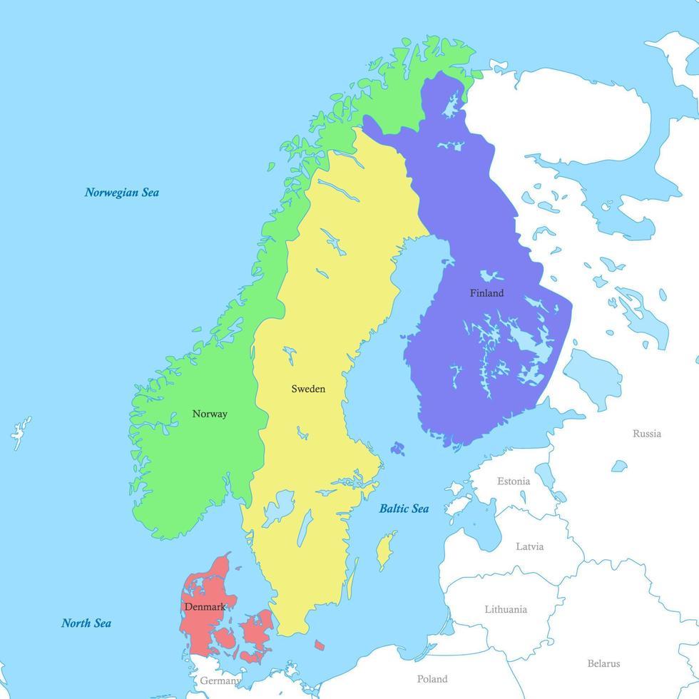 Karta av nordlig Europa med gränser av de länder. skandinavien vektor