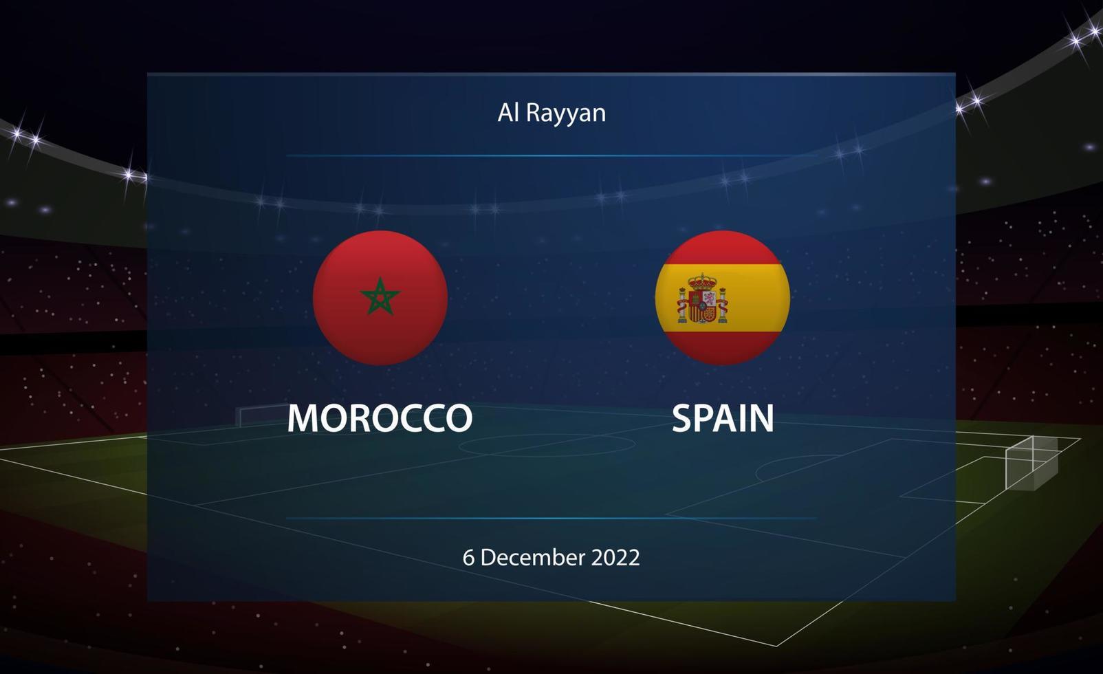 Marokko vs. Spanien. Fußball Anzeigetafel Übertragung Grafik vektor