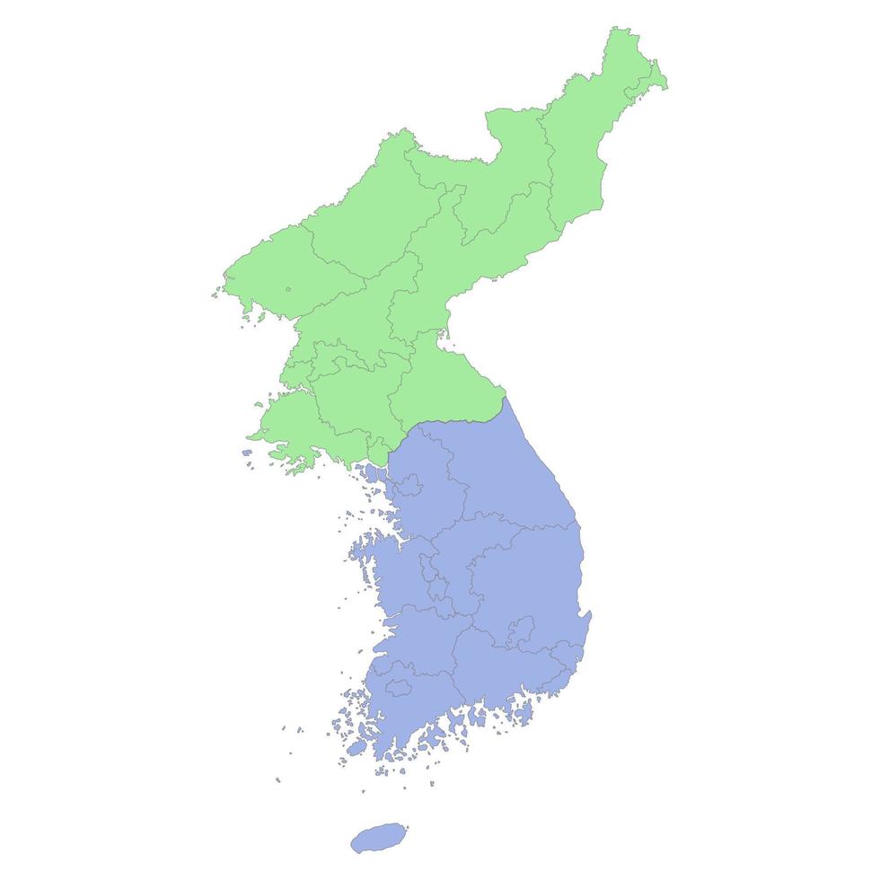 hoch Qualität politisch Karte von Süd Korea und Norden Korea mit Grenzen von das Regionen oder Provinzen vektor