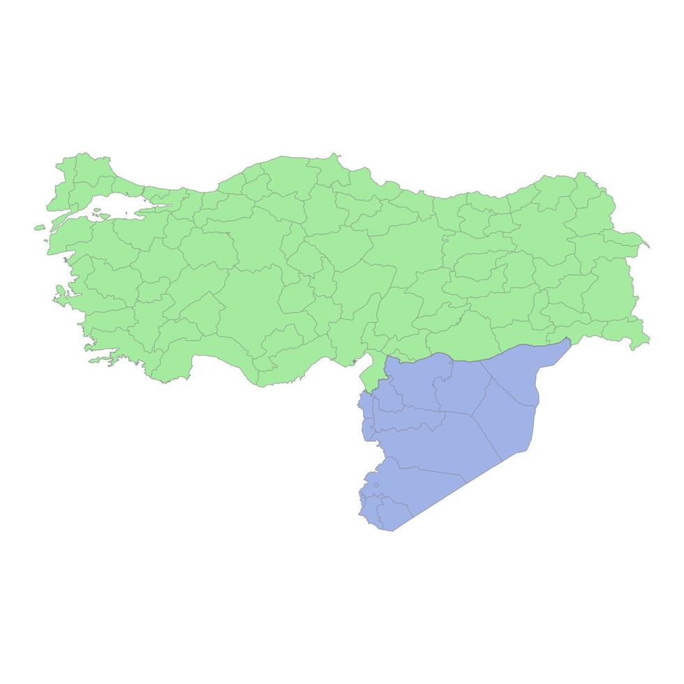 hög kvalitet politisk Karta av Kalkon och syrien med gränser av de regioner eller provinser vektor