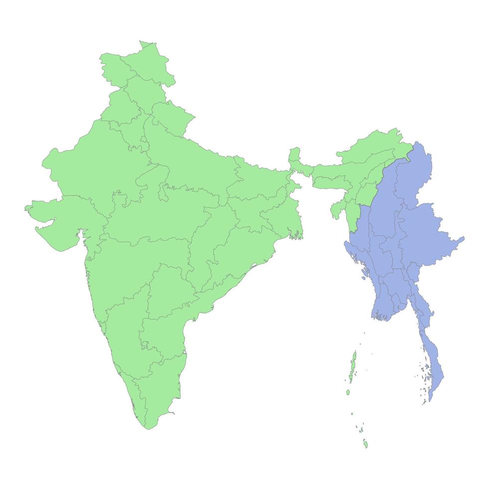 hög kvalitet politisk Karta av Indien och myanmar med gränser av vektor