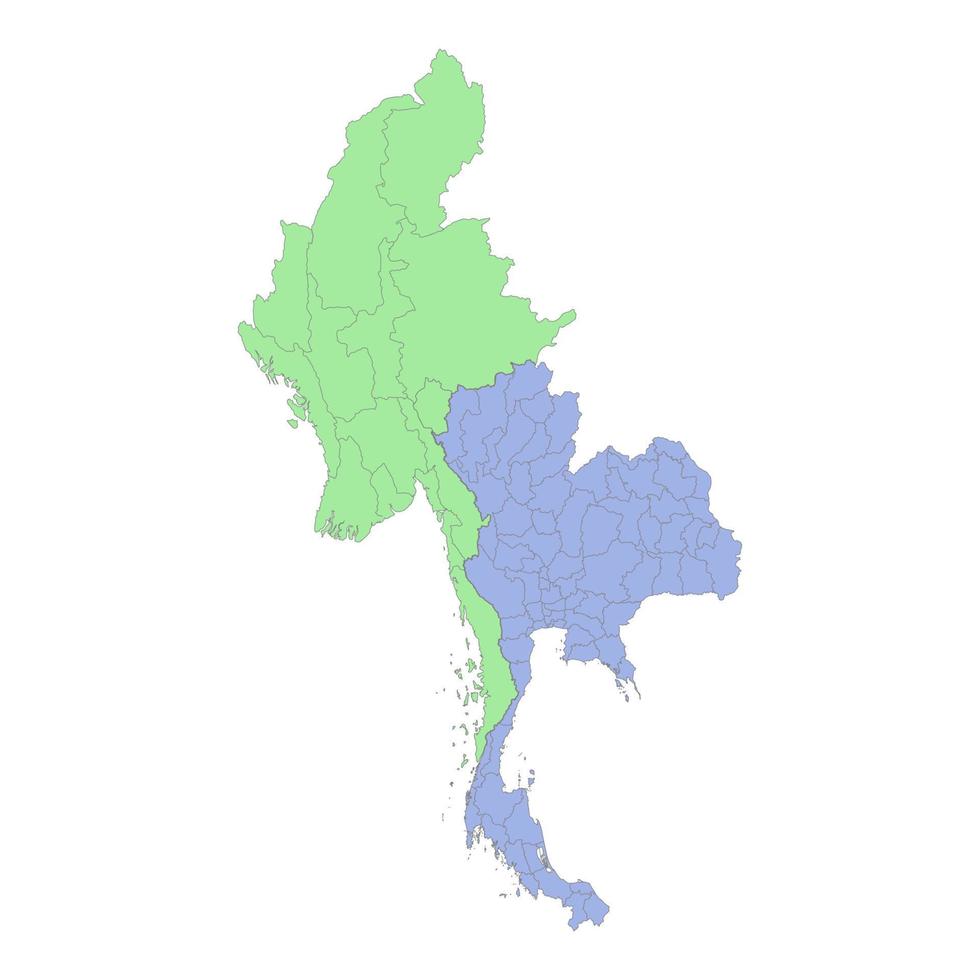 hög kvalitet politisk Karta av thailand och myanmar med gränser av de regioner eller provinser vektor
