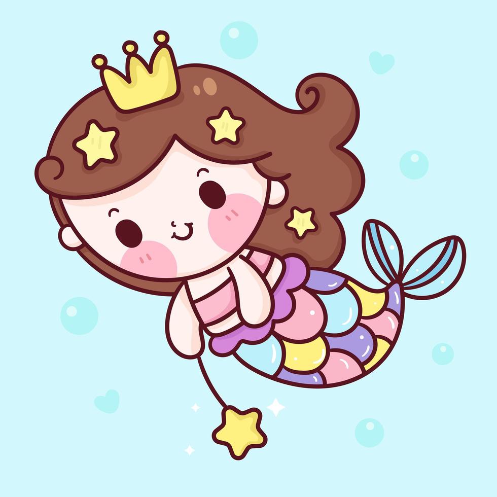 sjöjungfru prinsessa tecknad simma i havet kawaii djur serie saga vacker karaktär vektor