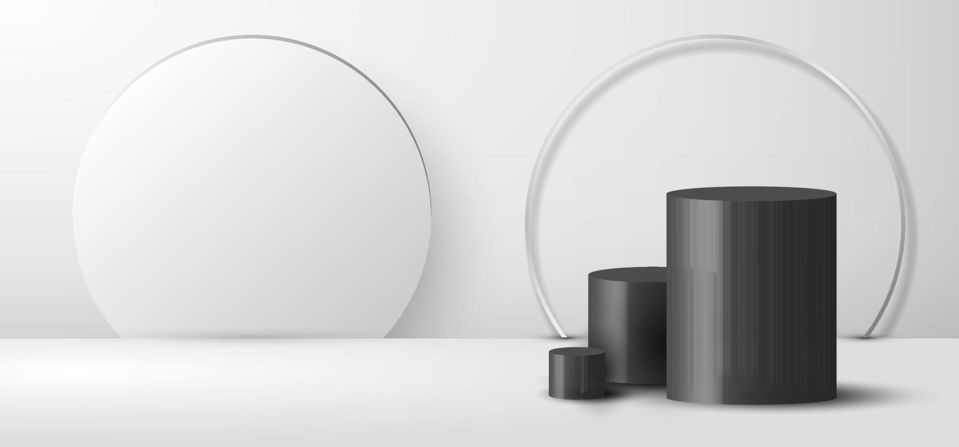 3D realistisk tom minimal svart cylinderform och vit bakgrund på ren studiorumsbakgrund vektor