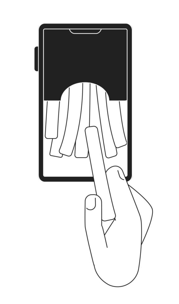 Fast Food Französisch Fritten bestellen online einfarbig Konzept Vektor Stelle Illustration. editierbar 2d eben bw Karikatur zuerst Aussicht Hand zum Netz ui Design. kreativ linear Held Bild zum Landungen, Handy, Mobiltelefon Überschriften