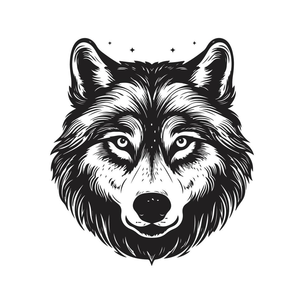 cool Wolf, Jahrgang Logo Konzept schwarz und Weiß Farbe, Hand gezeichnet Illustration vektor