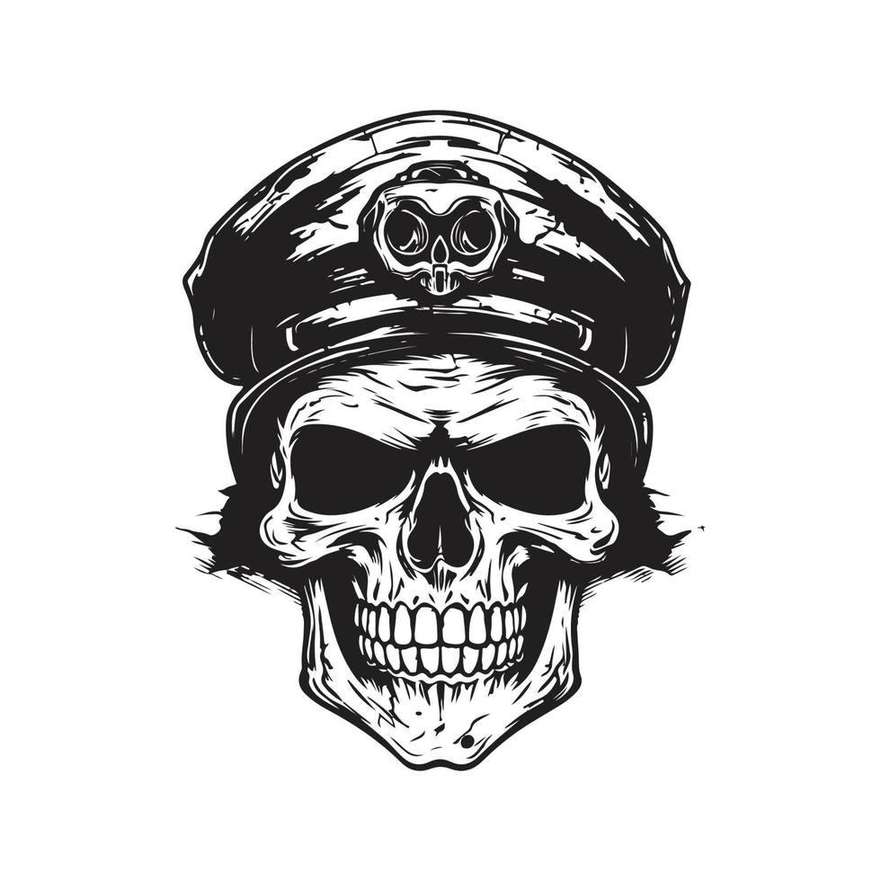 skalle soldat, årgång logotyp begrepp svart och vit Färg, hand dragen illustration vektor