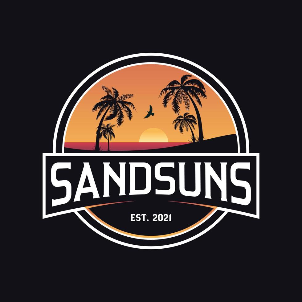 sandsolar utomhus- strand logotyp design vektor