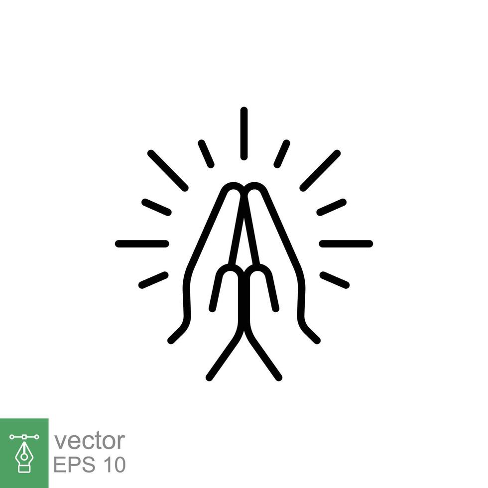 tro, be, religion ikon, linje stil. skildrar två händer nedtryckt tillsammans och fingrar spetsig upp, vikta händer är på olika sätt Begagnade som en gest av bön, tack, begäran och hälsning. vektor eps 10.