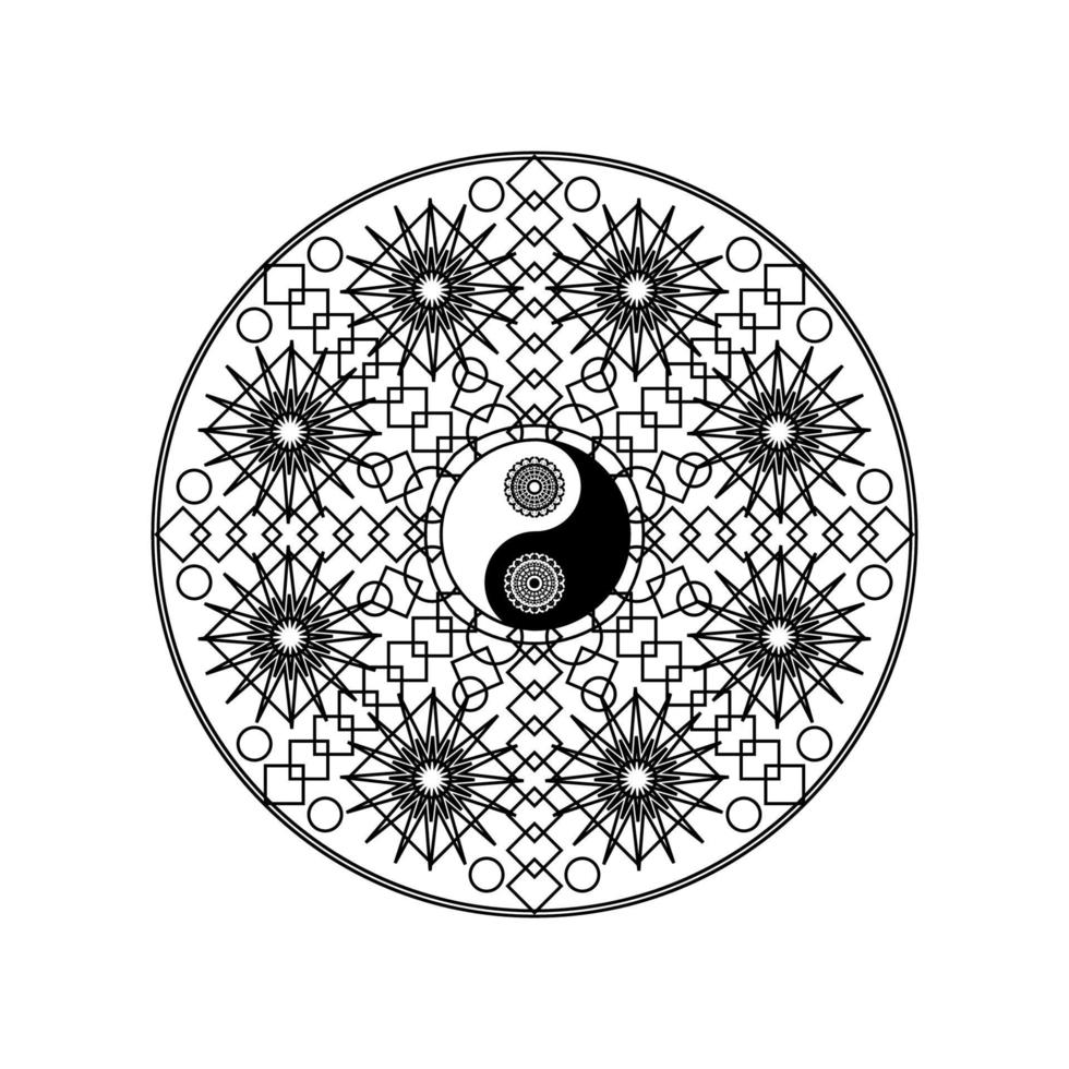 Yin-Yang-Symbol im östlichen geometrischen Muster vektor