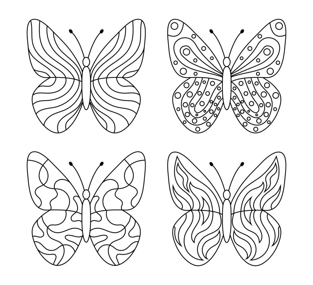 vektorritning av fjärilar för målarbok vektor