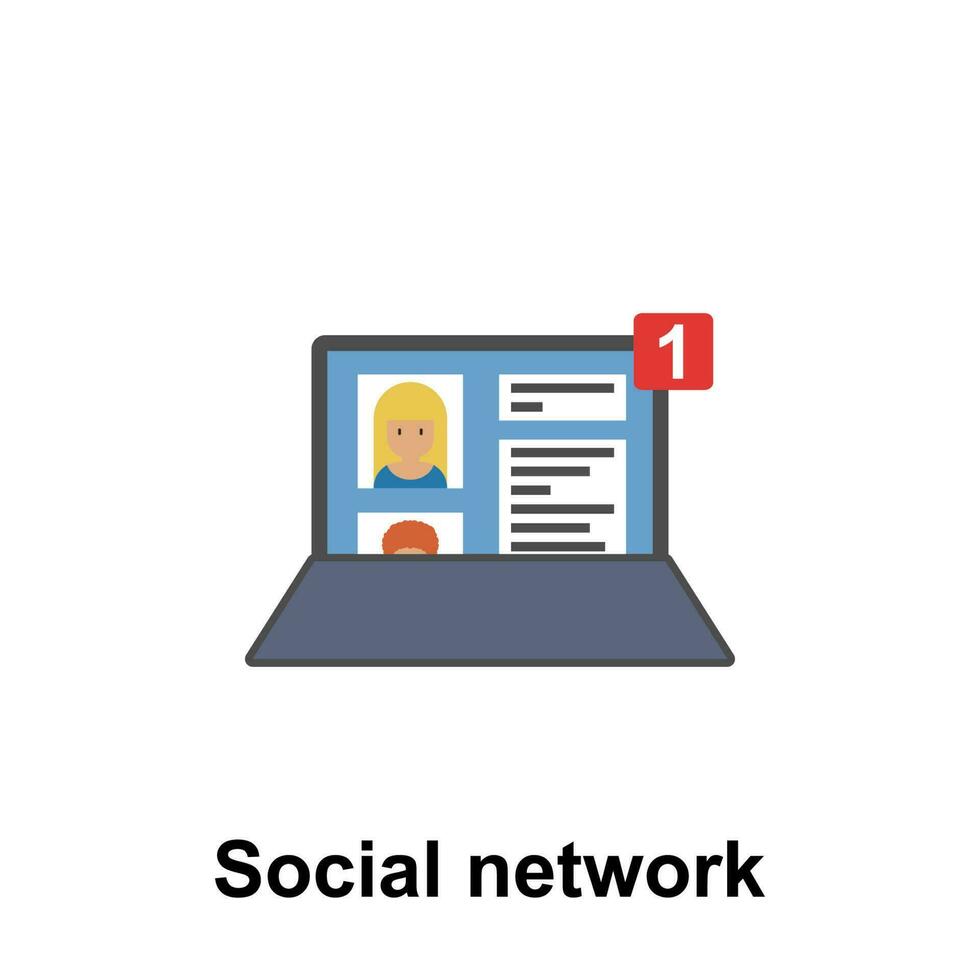 Sozial Netzwerk, Laptop Farbe Vektor Symbol