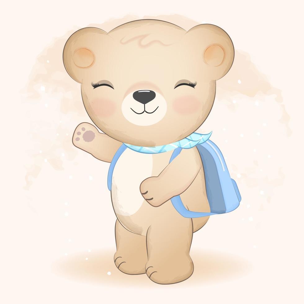 niedliche Teddybär- und Rucksackillustration vektor