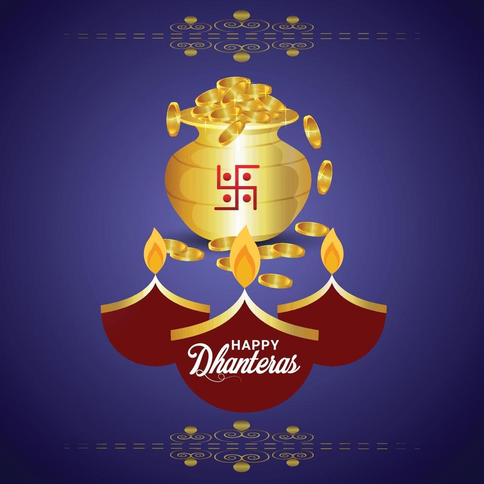 indisk festival gratulationskort med guldmyntkruka vektor