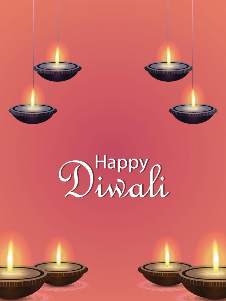 glad diwali firande affisch med vektorillustration av diwali diya vektor