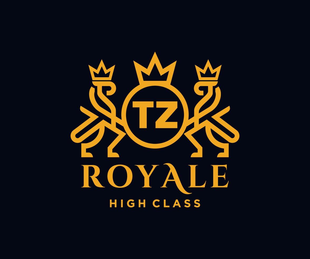 gyllene brev tz mall logotyp lyx guld brev med krona. monogram alfabet . skön kunglig initialer brev. vektor