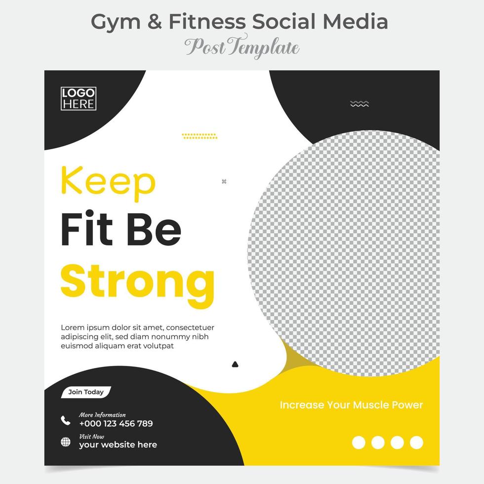 Fitnessstudio Fitness Sozial Medien Post und Platz Flyer Post Banner Vorlage Design vektor