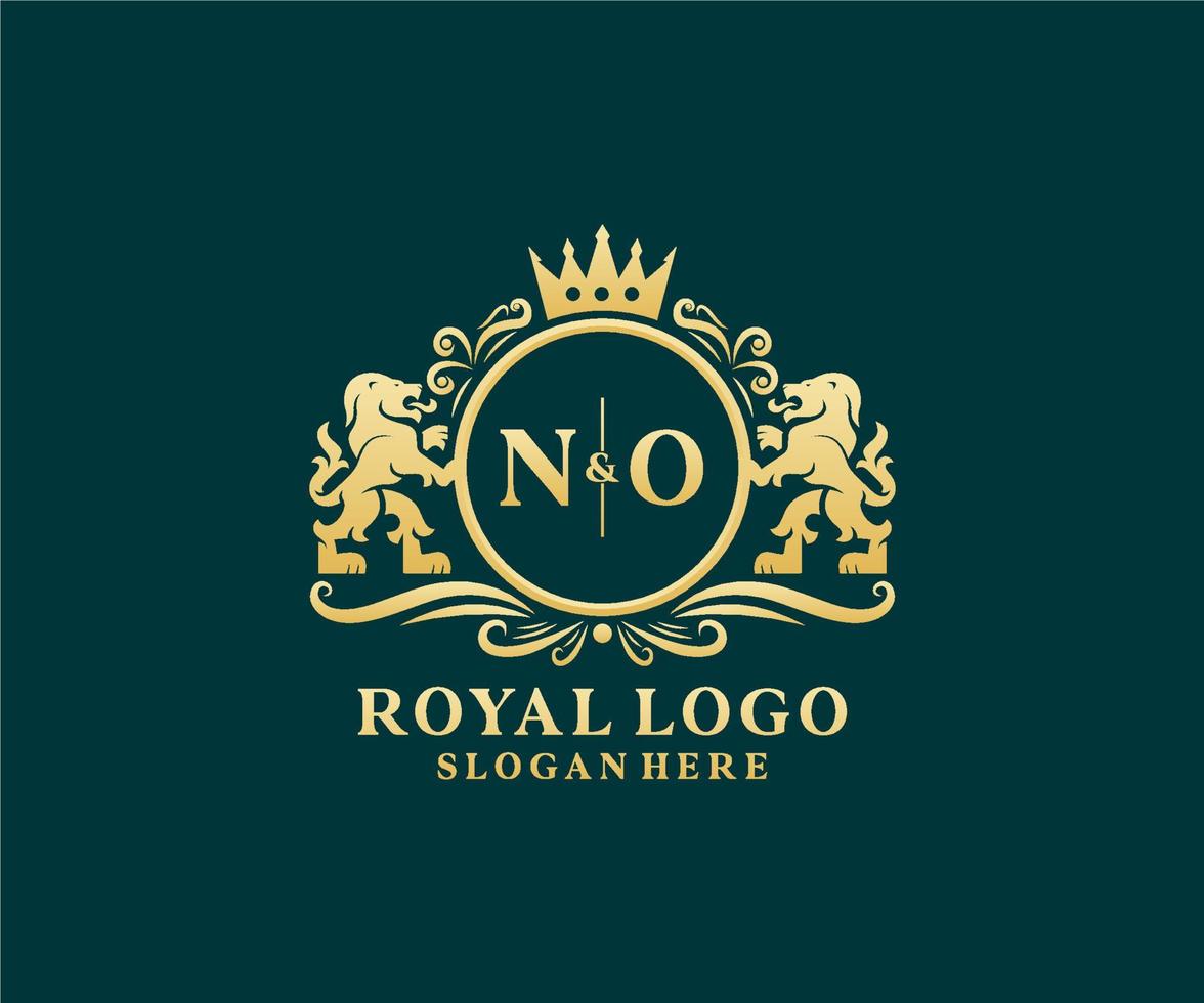 första Nej brev lejon kunglig lyx logotyp mall i vektor konst för restaurang, kungligheter, boutique, Kafé, hotell, heraldisk, Smycken, mode och Övrig vektor illustration.