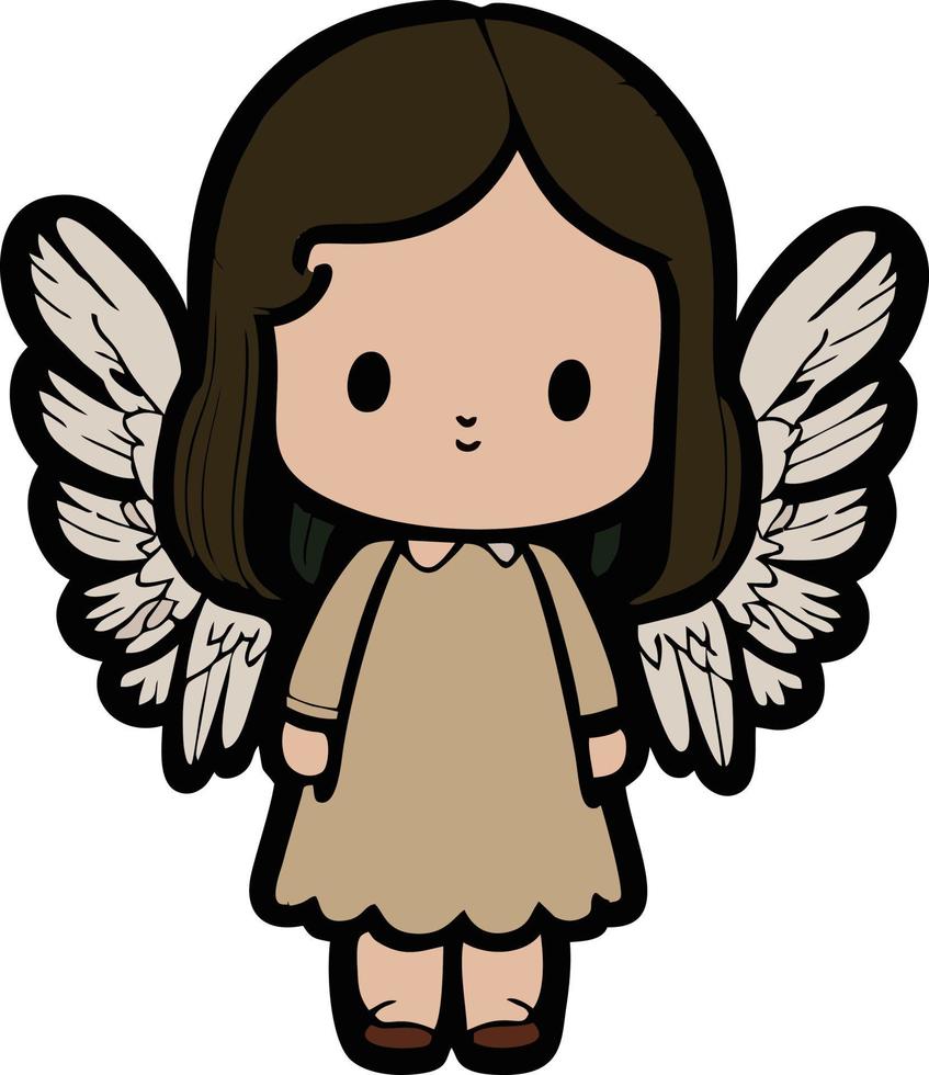 Vektor wenig süß Engel Mädchen im Karikatur Stil mit braun Kleid Flügel