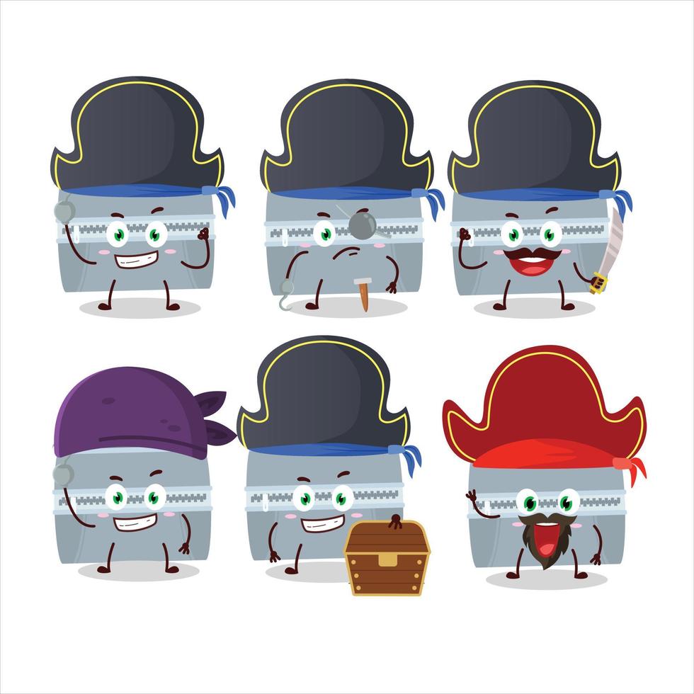 tecknad serie karaktär av grå lunch låda med olika pirater uttryckssymboler vektor