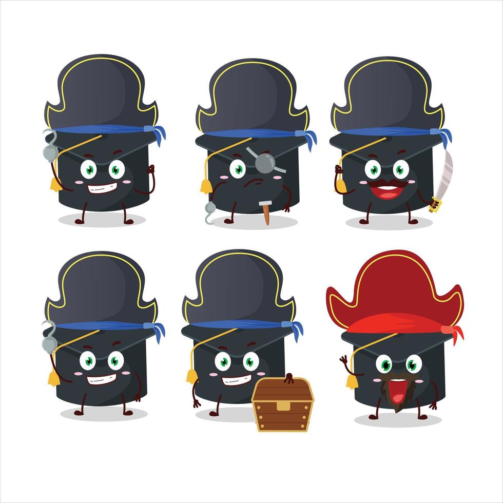 tecknad serie karaktär av högskola hatt med olika pirater uttryckssymboler vektor