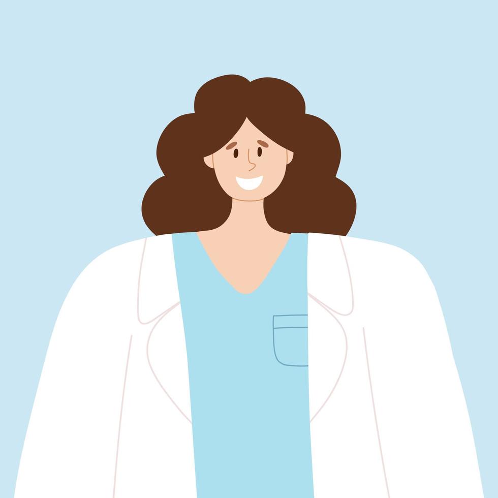 avatar av en läkare, sjukvårdare, veterinär. en kvinna i en vit täcka. vektor illustration. platt stil.